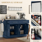 HOMCOM Rolling Kitchen Island Cart with Wheels, Portable Island Table for Kitchen with Stainless Steel Top, Adjustable Shelves, 2 Drawers, Spice, Knife and Towel Rack, Navy Blue