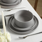 Stone Lain Haven Stoneware 12-Piece Dinnerware Set, Grey - Plates and Bowls Sets for 4, Elegant Dish Set, Includes Dinner Plates, Salad Plates Cereal Bowls, Microwave & Dishwasher Safe