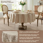 Newbridge Barcelona Luxury Damask Fabric Tablecloth, 108” Round, Golden Beige, 100% Polyester, No Iron, Soil Resistant Dining Room, Party and Banquet Table Cover