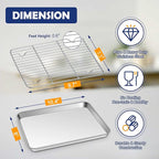 10.4 Inch Baking Sheet Pan with Rack Set, Joyfair Stainless Steel Toaster Oven Pans Tray & Cooling Racks for Cookie/Jelly Roll/Bacon/Meat, Commercial Metal & Rust-free, Dishwasher Safe