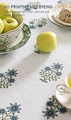 ISAENNE Designer White Linen Long Rectangle Tablecloth,Chinoiserie Floral Elegant Indoor Table Cloth,Fall Stain Proof Decor Tablecloths for Dining Thanksgiving Kitchen,63"*94"-Mosella F