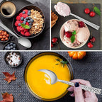 Hammered Dinner Spoons Set of 6, E-far 7.9 Inch Stainless Steel Soup Spoons Tablespoons for Home, Kitchen or Restaurant, Non-toxic & Mirror Polished, Squared Edge & Dishwasher Safe