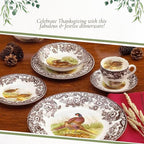 Spode Woodland 5-Piece Thanksgiving Dinnerware Set - Porcelain Plates & Teacup and Saucer, Fall Dinnerware Collection - Microwave & Dishwasher Safe - Elegant Autumn Tableware