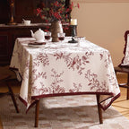 ISAENNE Designer Vintage Linen Small Square Tablecloth,Red Floral Pattern Linen Stain Resistant Table Cloth,Decor Tablecloths for Dining Thanksgiving Kitchen Tea Party,55"*55"-Harmony