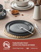 Famiware Milkyway Plates and Bowls Sets, 12 Pieces Dinnerware Sets, Reactive Glaze Dish Set, Stoneware Dishes Set for 4, Matte Beige White & Matte Dark Charcoal