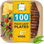 100% Natural 6” Palm Leaf Square Plate (100 pack), Compostable & Biodegradable Dinnerware for Catering, Birthdays, Halloween, BBQs, Thanksgiving, Alternative to Paper & Bamboo Plates Disposable