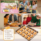 3 Pcs Baking Sheet Pan Set 9 x 6.7 x 1 Inches Cookie Sheet Small Toaster Oven Stainless Steel Tray Barbecue Grill Rectangle Trays, Non-stick, Easy Clean