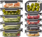 Glass Food Storage Containers with Lids,10 pack [36oz*5+13.5oz*5], Glass Meal Prep Container with Airtight Lids, Microwave Safe Food Container Set, BPA Free, LeakProof, Ideal for Lunch