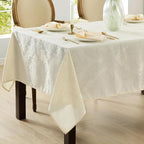 Newbridge Barcelona Luxury Damask Fabric Tablecloth, 60” Wide x 120” Rectangle, Antique White, 100% Polyester, No Iron, Soil Resistant Dining Room, Party and Banquet Table Cover
