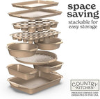 Country Kitchen Nonstick Stackable Bakeware Set - Heavy Duty, Durable, Easy Release Baking Set, Gold, 10 Pcs