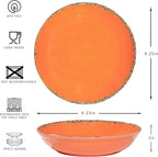 Farmhouse Melamine Pasta Bowls set, 42 OZ Large Fruit Bowl, Lightweight and Unbreakable Salad Serving Bowl, Set of 6, 9.25 inch Wide and Shallow Dinner Bowls, Dishwasher Safe,Orange…