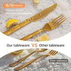 KINGSTONE Gold Silverware Set, Luxury 40 Piece Flatware Set for 8, 18/10 Stainless Steel Cutlery Set with Diamond Cut Pattern for Kitchen, Home, Wedding, Party, Mirror Polished and Dishwasher Safe