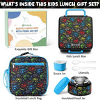 Fimibuke Bento lunch Box Set for Kids Adult with 8oz Thermos Food Jar, Insulated Lunch Bag &Sauce Cup, Leakproof Dishwasher Safe Toddler Lunch Food Container with 3-4 Compartment for School Girls Boys