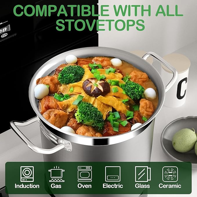 75 Quart Commercial Stock Pot with Lid – Restaurant-Grade Stainless Steel Soup Pot, Triple-Layer Even Heat Base, Steam Vent Lid, Induction Ready – Lobster Boils, Catering, Bulk Cooking