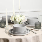 Stone Lain Haven Stoneware 24-Piece Dinnerware Set, Grey - Plates and Bowls Sets for 8, Elegant Dish Set, Includes Dinner Plates, Salad Plates Cereal Bowls, Microwave & Dishwasher Safe