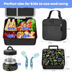 Kids Bento Lunch Box with Thermos, Leakproof Toddler Bento Box with 9 OZ Insulated Food Jar, Lunch Bag & Utensils 3 or 4 Compartment Container for School Girls Boys