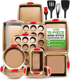 NutriChef 15-Piece Nonstick Bakeware Set w/ Baking Utensils – Premium Oven Safe Baking Pans with Silicone Handles, Easy Clean, Dishwasher Safe Tray Set for Cakes, Muffins, Bread, Cookies & Roasting