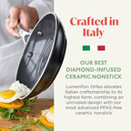 Orfeo 10 Piece Nonstick Cookware Set, Made in Italy, Diamond Ceramic PFAS-Free Pots & Pans, Induction Ready, Scratch Resistant, Laser-Fused Surface for Durability, Dishwasher Safe, Black