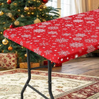 homing Rectangle Table Cloth Cover, Waterproof Polyester Elastic Fitted Tablecloth, Fits for 8 Foot Folding Tables, Washable Table Protector for Christmas, Holiday, Party (Snowflakes, 30" x 96")