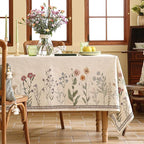ISAENNE Designer Off White Linen Square Tablecloth,Floral Elegant Table Cloth,Stain Resistant Vintage Decor Tablecloths for Dining Thanksgiving Kitchen Christmas Party,67"*67"-Serenity G
