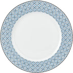Portmeirion Home Mallorca 16 Piece Porcelain Dinnerware Set with Blue Geometric Border, 4 Place Settings - Ideal for Weekday Meals, Casual Brunches, Relaxed Dinner Parties, Small Family Celebrations