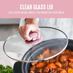GreenLife 8QT Slow Cooker, Non-Toxic PFAS-Free Ceramic Nonstick Removable Interior Bowl, Programmable, Family Friendly, Keep Warm, Stovetop & Oven Safe, Dishwasher Safe Parts, Timer, Glass Lid, Pink