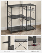 VASAGLE Baker's Rack, Microwave Stand, Kitchen Storage Rack with Wire Basket, 6 Hooks, and Shelves, for Spices, Pots, and Pans, Charcoal Gray and Ink Black UKKS035B04