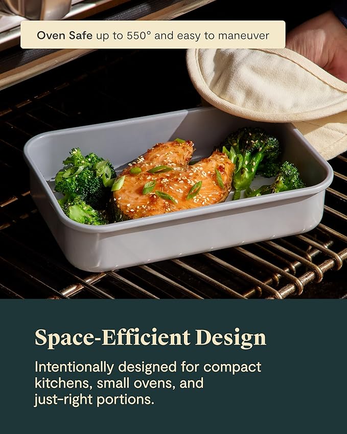 Caraway Nonstick 9” x 6.5” Small Rectangle Baking Pan Duo – Non-Toxic, PTFE & PFOA Free – Aluminized Steel Core – Deep Ceramic Baking Pan for Casseroles, Lasagna & More - White