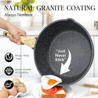 GiPP Nonstick Deep Frying Pan - 11 Inch Saute Pan with Lid Granite Induction Cookware, 4.5Qt Non Stick Woking Pan Skillet, PFOA PFOS APEO Free, Grey