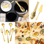 XEVOM Gold Serving Utensils Set, 12 Pack Polished Stainless Steel, Includes Spoons, Forks, Tongs, Ladle, Cake Server (Gold)