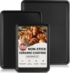 Baking Sheet Pan Set of 3, Thicker Carbon Steel Cookie Sheets for Baking Non Stick with Diamond Texture Pattern, Ceramic Half/Quarter/Jelly Roll Baking Trays for Oven