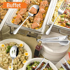 12-Piece Large Serving Utensils Set, E-far Stainless Steel 9.8 Inch Serving Slotted Spoons, 9.9 Inch Fork, 9.4 Inch Tong for Buffet Catering Banquet, Mirror Finish & Dishwasher Safe