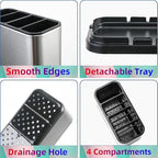 Silverware Organizer Kitchen Utensil Holder For Counter Stainless Steel Caddy 4 Compartments Organizer Capacity Flatware Spoon Fork Tool Cutlery Holder
