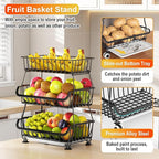 Miyawell 3-Tier Rolling Pantry Cart with Wheels, Stackable Wire Storage Floor Organizer for Kitchen Pantry Snack Shelves, Fruit Basket Stand, Vegetable Storage Rack for Food Snacks Onion Potato