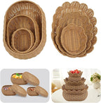 3 Pcs Wicker Storage Baskets with Lid Hand Woven Plastic Wicker Set Round Scalloped Organizer Box Natural Woven Storage Bins for Picnic,Bread,Eggs,Fruits