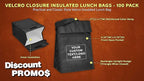 DISCOUNT PROMOS 100 Hook and Loop Insulated Lunch Bags Set - Customizable Text, Logo - Polyester, Durable, Vibrant, Reusable - Black