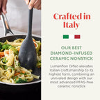 Orfeo 3QT Nonstick Saute Pan with Lid, Made in Italy, Diamond Ceramic PFAS-Free Cookware, Induction Ready, Scratch Resistant, Laser-Fused Surface for Durability, Dishwasher Safe, Black