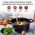 Alva Nori 5-Qt Enameled Cast Iron Round Dutch Oven – Made With No PTFE/PFOA/PFAS, Oven & Induction Safe – 3-Layer Enamel, No Seasoning Needed – Durable, Easy-Clean Cookware for Healthy Cooking, Black