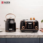 Haden Heritage 4 Slice Wide Slot Stainless Steel Toaster Bundled with 1.7 Liter Stainless Steel Electric Water Kettle, Black & Copper