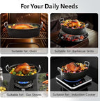 32L Large Oval Roaster Pan, Carbon Steel Roasting Pan with Rack and Lid for Thanksgiving Christmas Party, Turkey Roaster Pan for Chicken Beef Max Load 25 Lbs