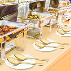 LIANYU 12-Piece Large Gold Serving Utensils Set, 9.8 Inch Stainless Steel Serving Spoons Forks Tongs Set, Perfect for Hostess Buffet Catering Party, Dishwasher Safe