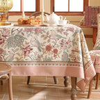 patdrea Designer Pink Linen Table Cloth for Rectangle Table,Vintage Floral with Birds Pattern Decorative Tablcloth,French Table Cover for Kitchen Dining,Thanksgiving,Christmas,63"x94"-Kulom a