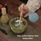 Matcha Whisk Set, Matcha Bowl with Spout, Matcha Whisk and Holder, Bamboo Matcha Scoop and Stainless Steel Sifter - 5 Pcs Mottled Green Kit Gift for Birthday Christmas