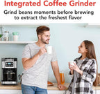 Gourmia Digital Coffee Machine 12Cup FullyAutomatic Large coffee maker integrated CoffeeGrinder,Pot,stainless steel mesh coffee filter 4Hr KeepWarm and Freshness Indicator GCM3180,Black and Silver