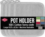RITZ Terry Potholder & Hot Pad: Unparalleled Heat Resistant, Durable 100% Cotton – Ergonomically Designed for Optimal Grip – Easy-Care Machine Washable – 4-Pack, Titanium Grey