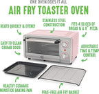 GreenLife Countertop Toaster Oven Air Fryer Stainless Steel, Healthy Ceramic Nonstick, PFAS Free, Tray & Basket, Bake, Broil, Reheat, Adjustable Temp & Time Control, Auto Shutoff, Pink