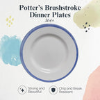 Portmeirion Potter's Brushstroke Dinner Plate (Set of 4) - 10.5" Earthenware Plates with Classic Brushstroke Rim - Microwave, Dishwasher, Freezer, Oven Safe - Ideal Modern Dinnerware Set (Blue)
