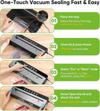 Vacuum Sealer for Food, 6-in-1 Food Vacuum Sealer Machine, Built-in Cutter Food Sealer Vacuum Sealer, Compact Vacuum Sealers with 20 Vacuum Bags, External VAC for Jars & Containers, Black