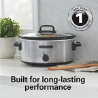 Hamilton Beach 6-Quart Slow Cooker with 3 Cooking Settings, Dishwasher-Safe Stoneware Crock & Glass Lid, Silver (33665G)