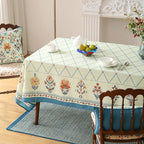 ISAENNE Designer Linen Floral Small Rectangle Tablecloth,Light Green Farmhouse Durable Table Cloth,Washable Decor Tablecloths for Dining Kitchen Thanksgiving Christmas,55"*71"-Floralsea B